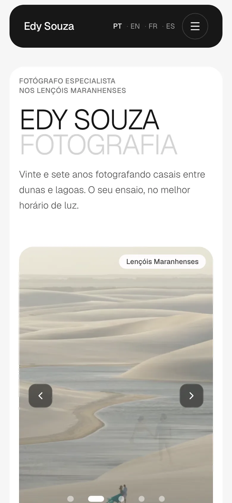 Edy Souza Fotografia, tela inicial no celular