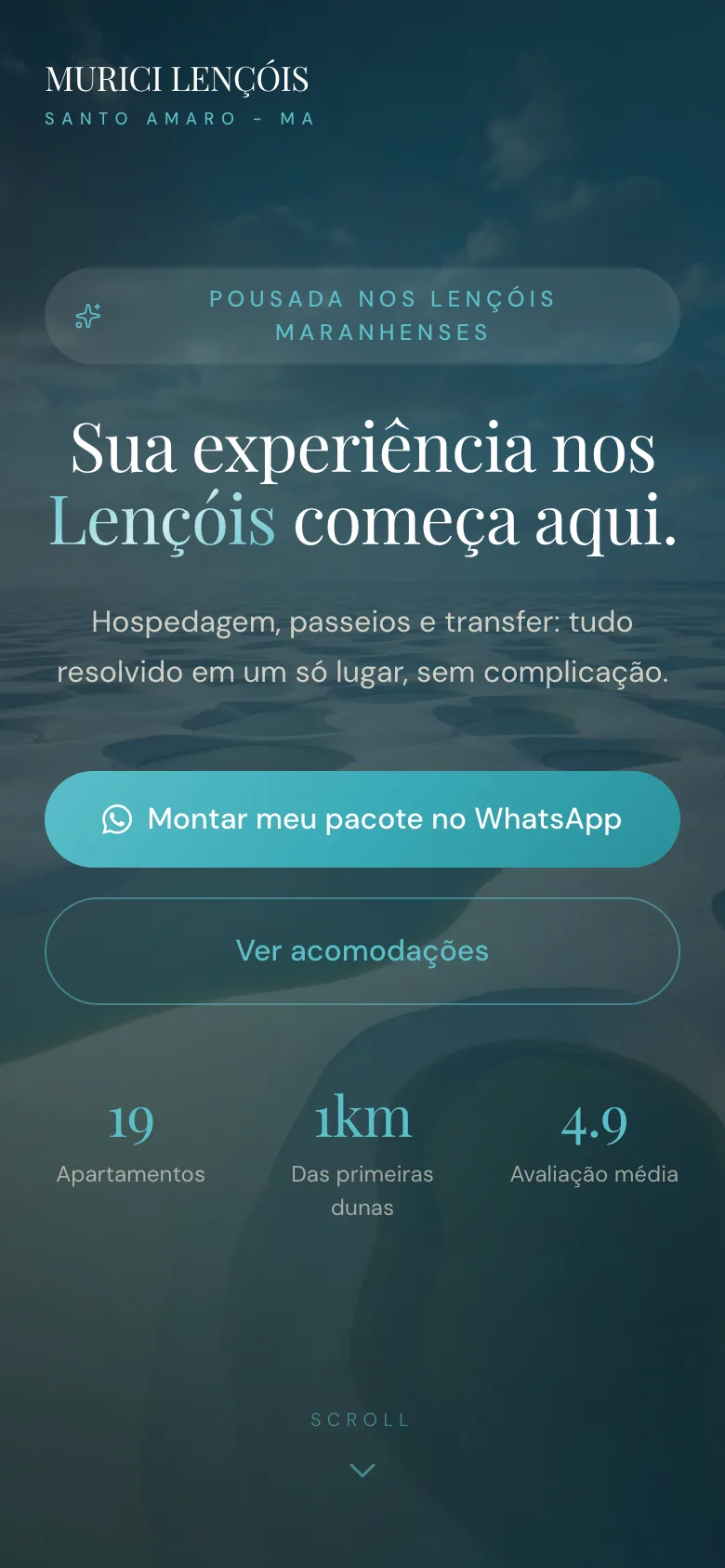 Murici Lençóis, tela inicial no celular