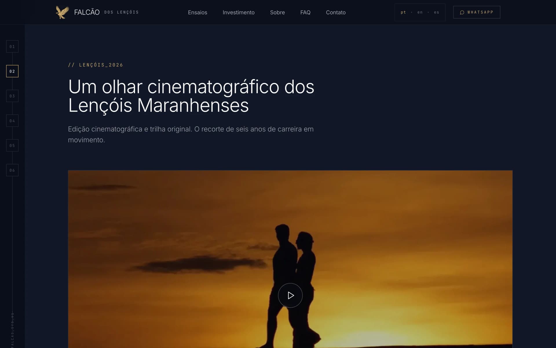 Segunda tela do site Falcão dos Lençóis