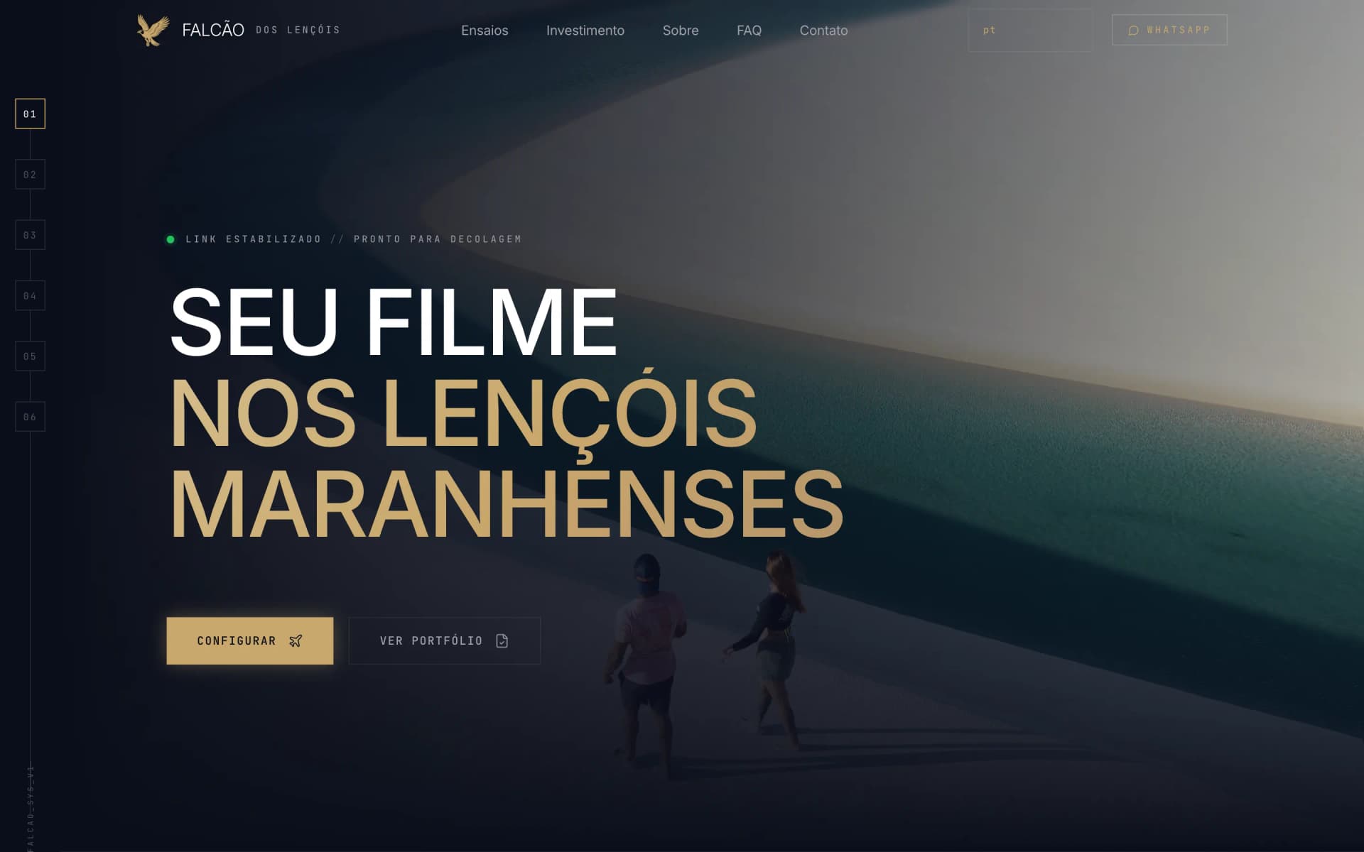 Tela inicial do site Falcão dos Lençóis