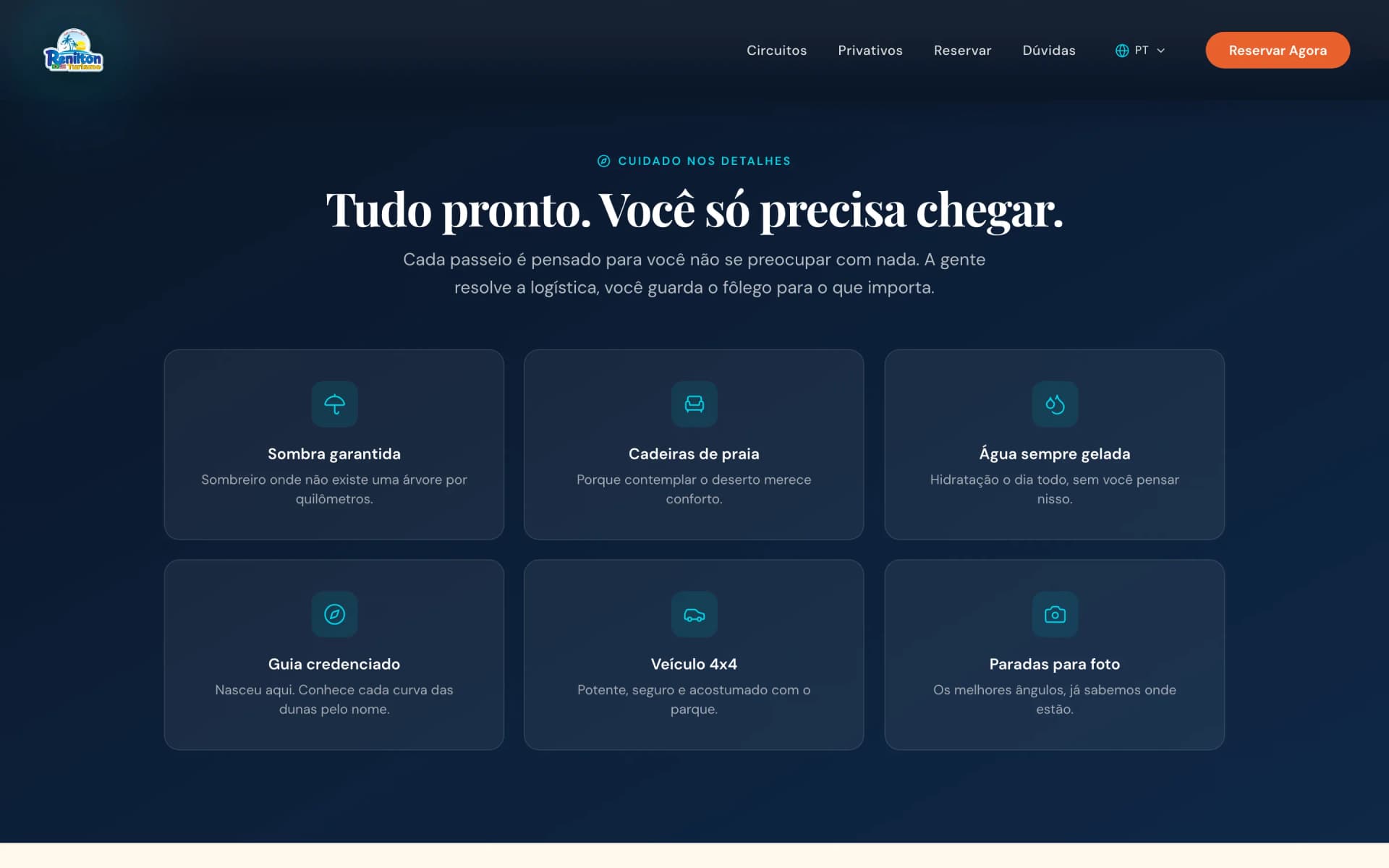 Segunda tela do site Renilton Turismo