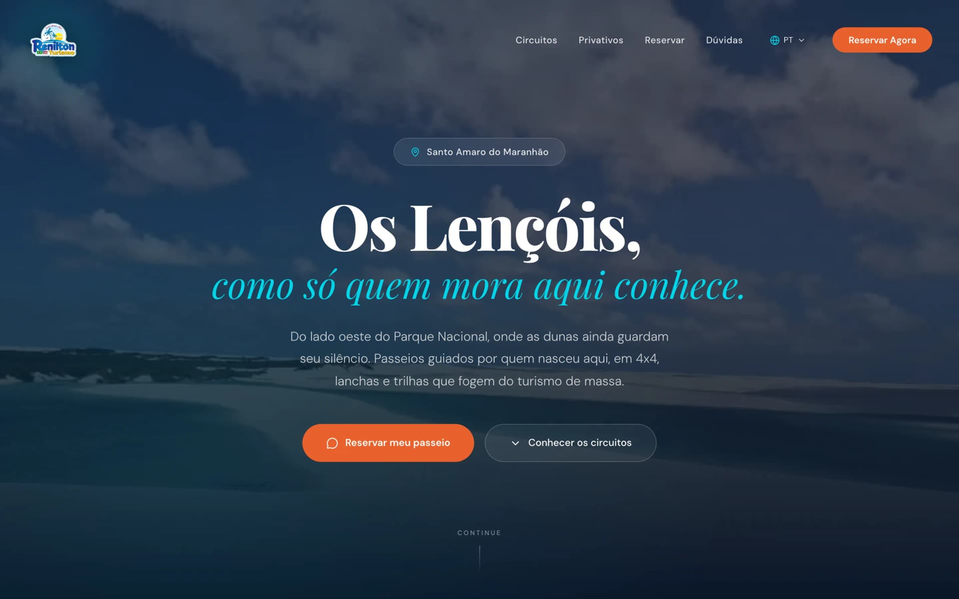 Tela inicial do site Renilton Turismo
