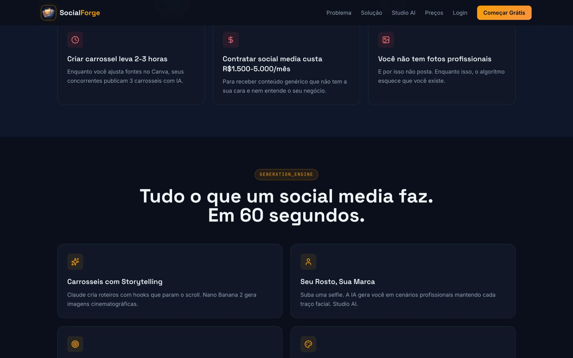 Segunda tela do site SocialForge