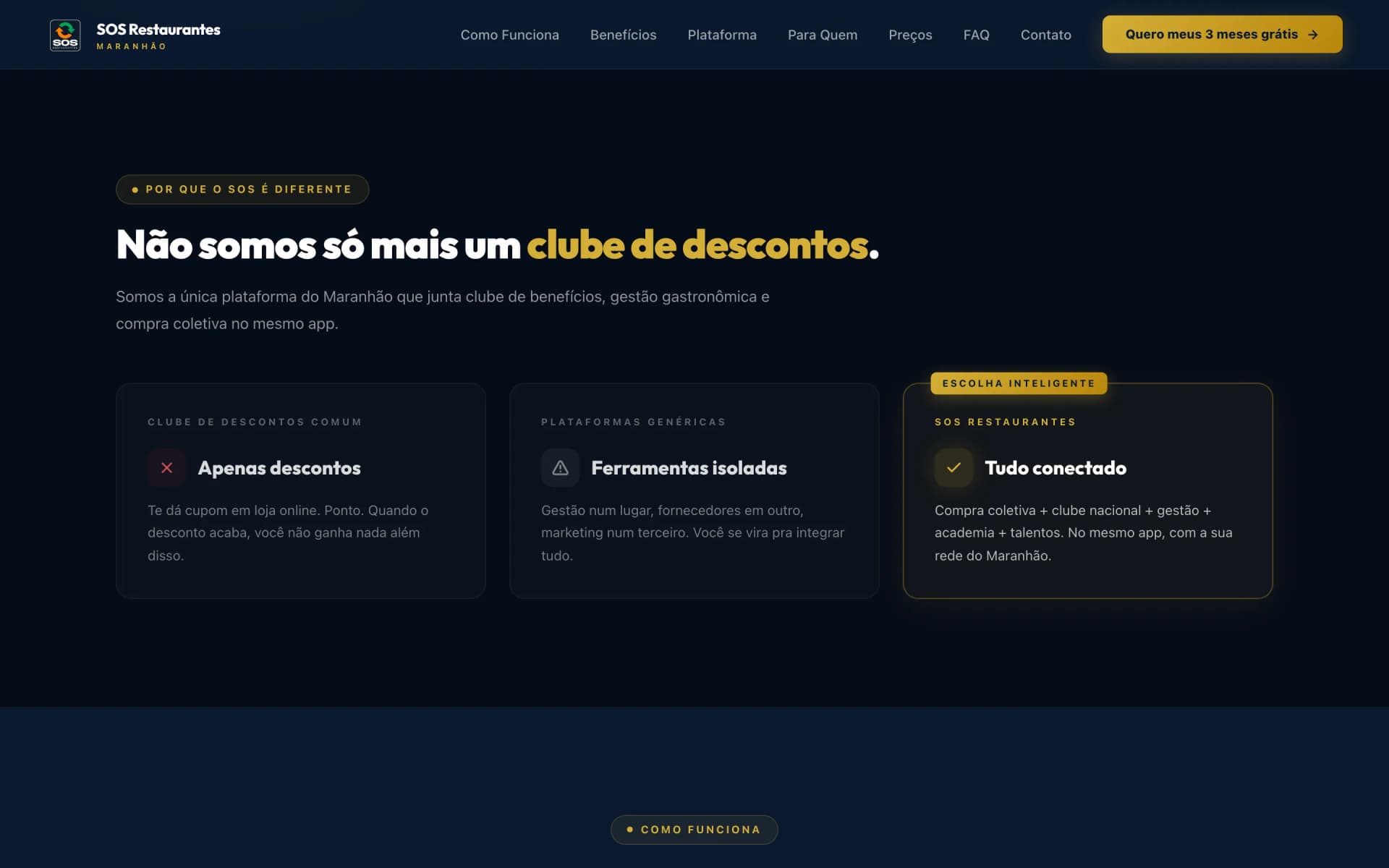 Segunda tela do site SOS Restaurantes